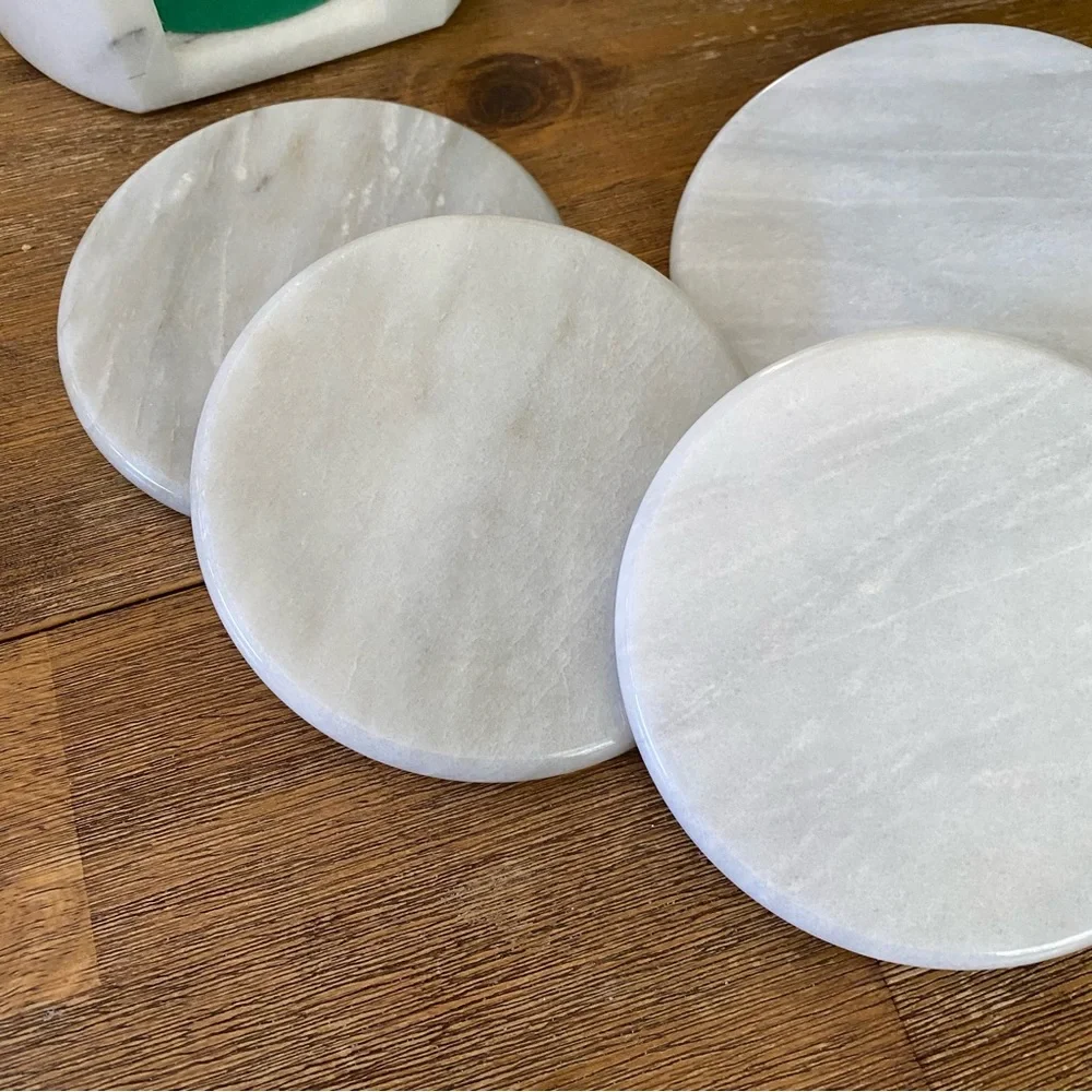 Vtg cooks kitchen contemporary white gray marble 6 pack coaster set kitchen home
